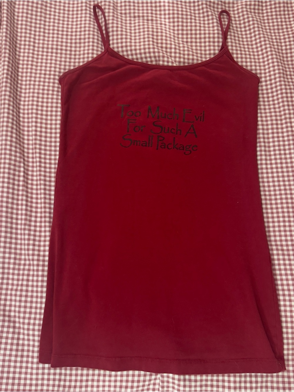 Y2K Burgundy Spaghetti Strap Slip Dress - Embroidered Slogan